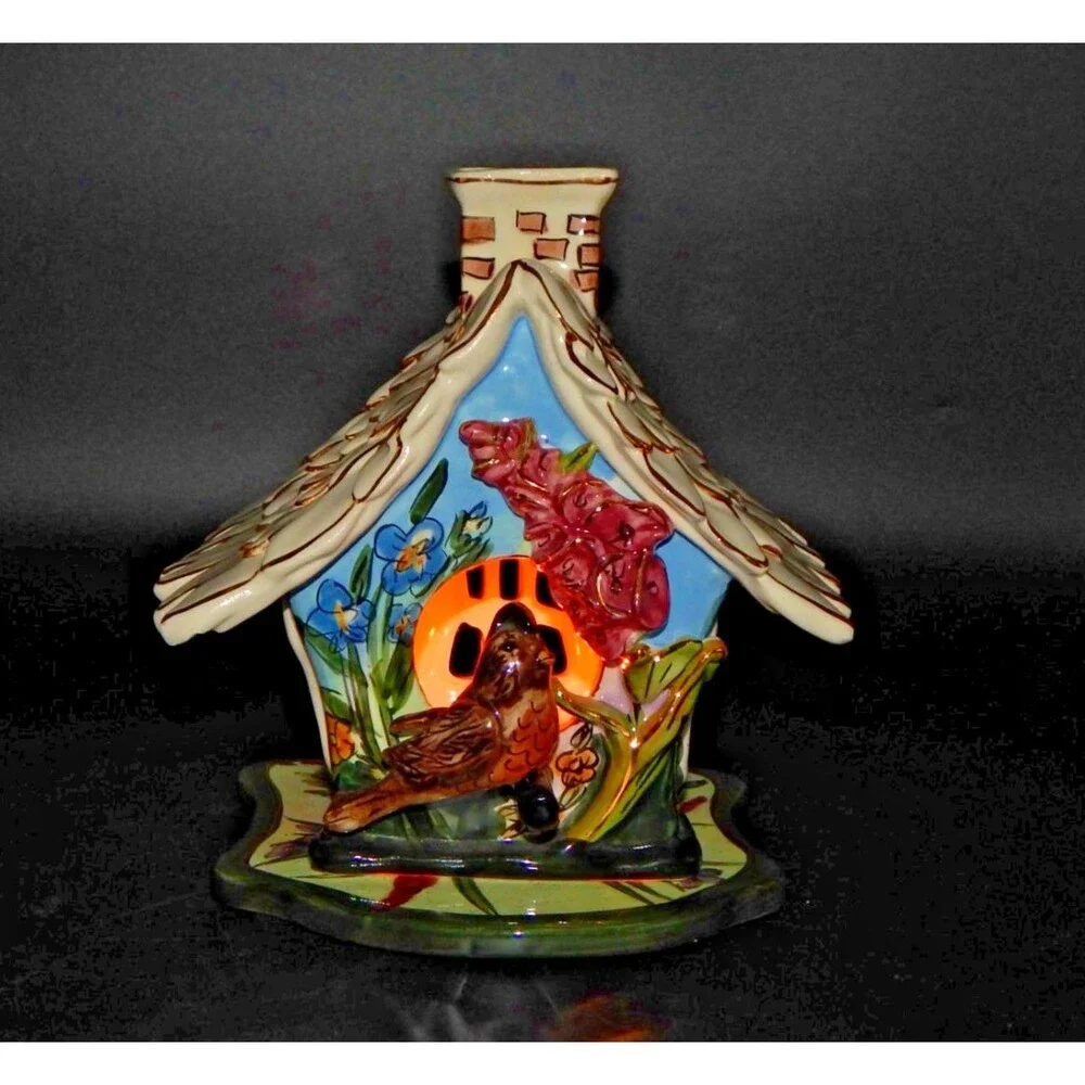 Blue Sky Clayworks Heather Goldminc Birdhouse CandleHolder 2002 Plate Illuminary